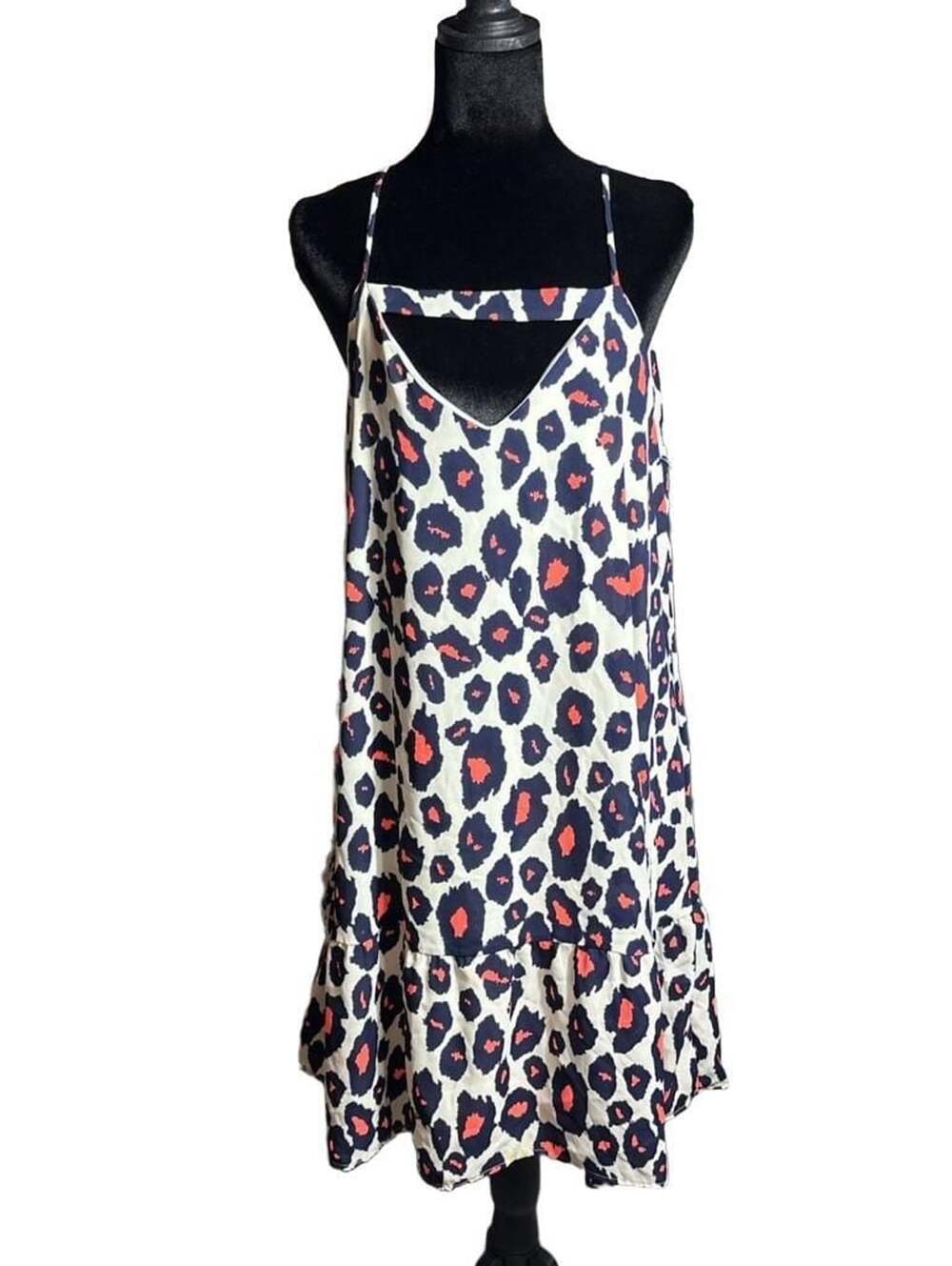 Peach Love California Leopard Print Peplum Cami Top Navy Coral Animal Print